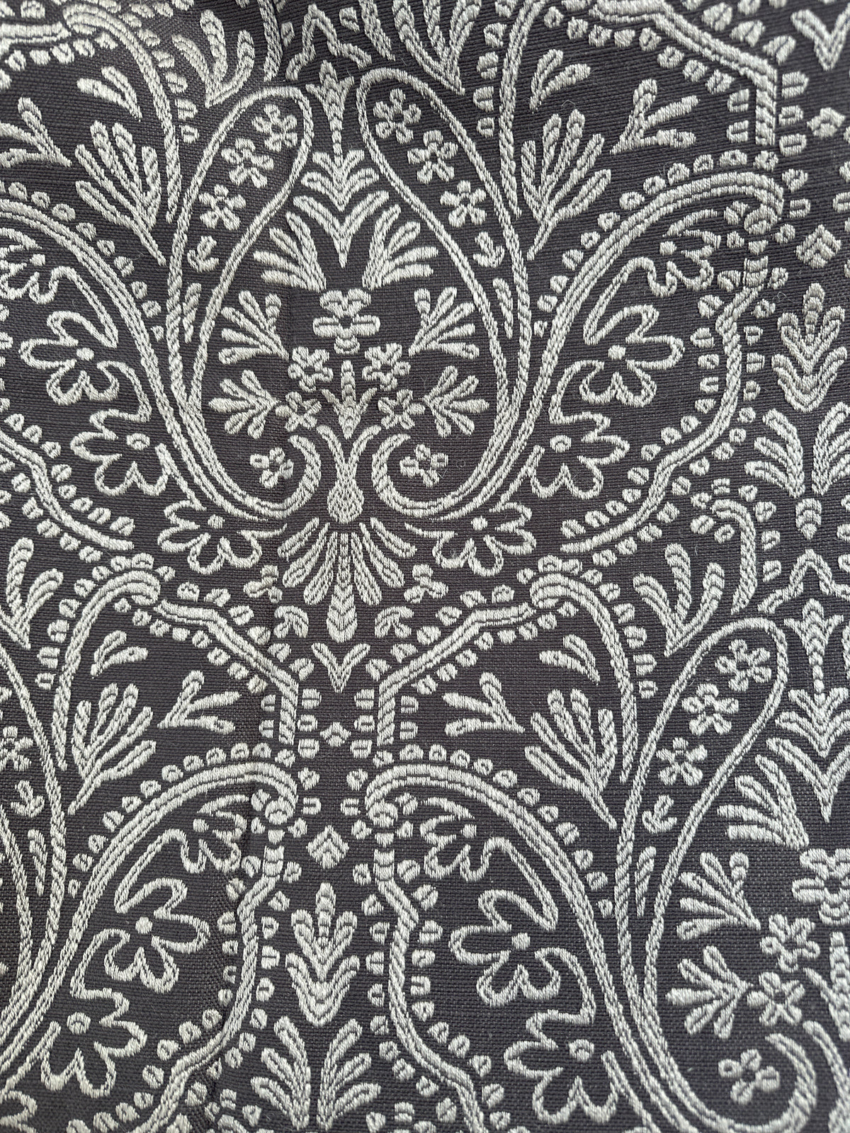 REMNANT R258 ROMO SLATE/IVORY EMBROIDERY