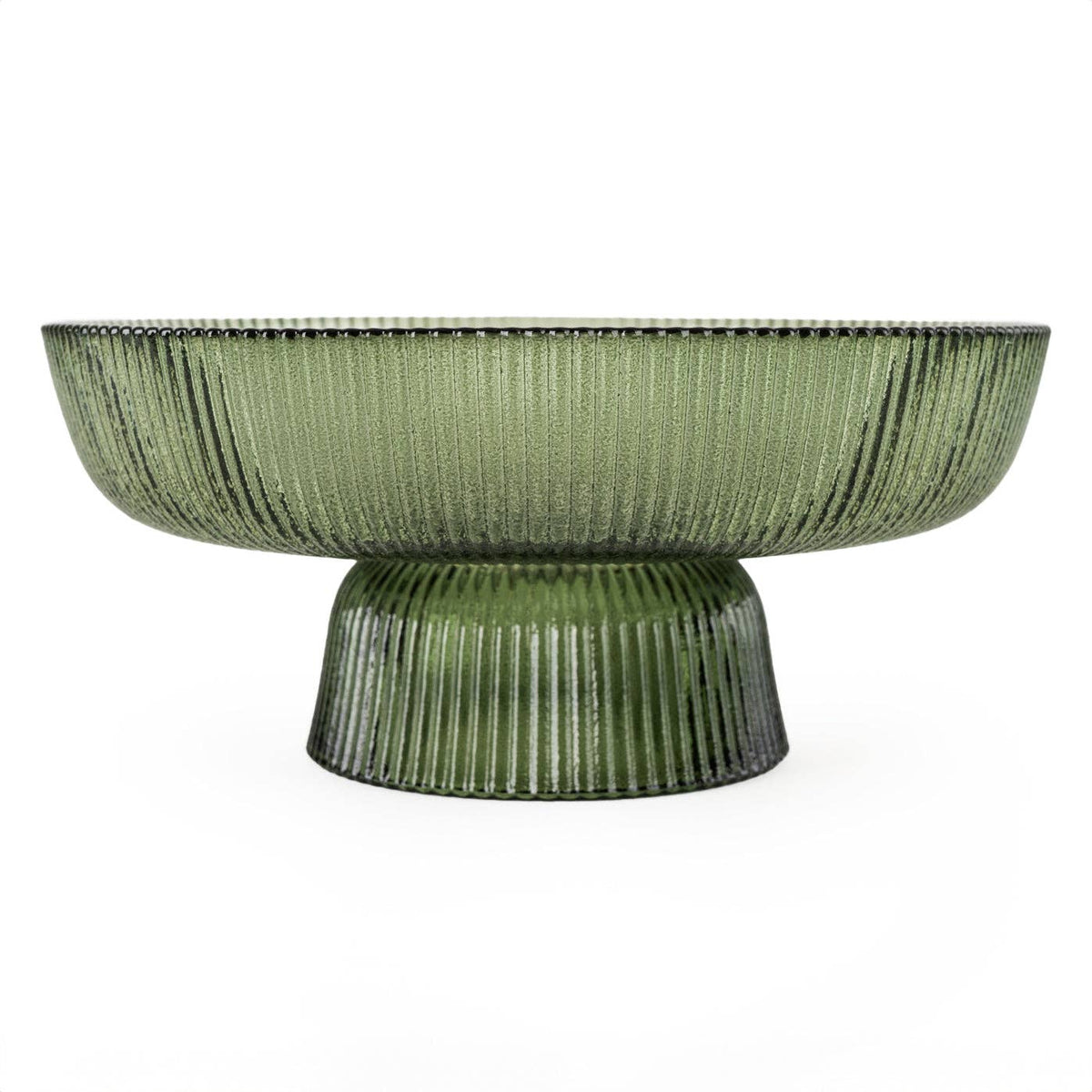 GREEN RIDGED GLASS PEDESTAL BOWL