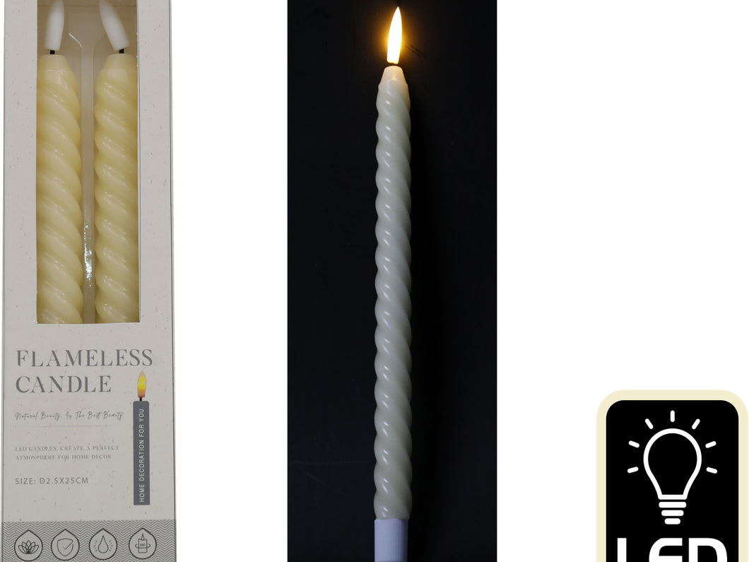 LED TWISTED WAX TAPER CANDLE SET OF 2