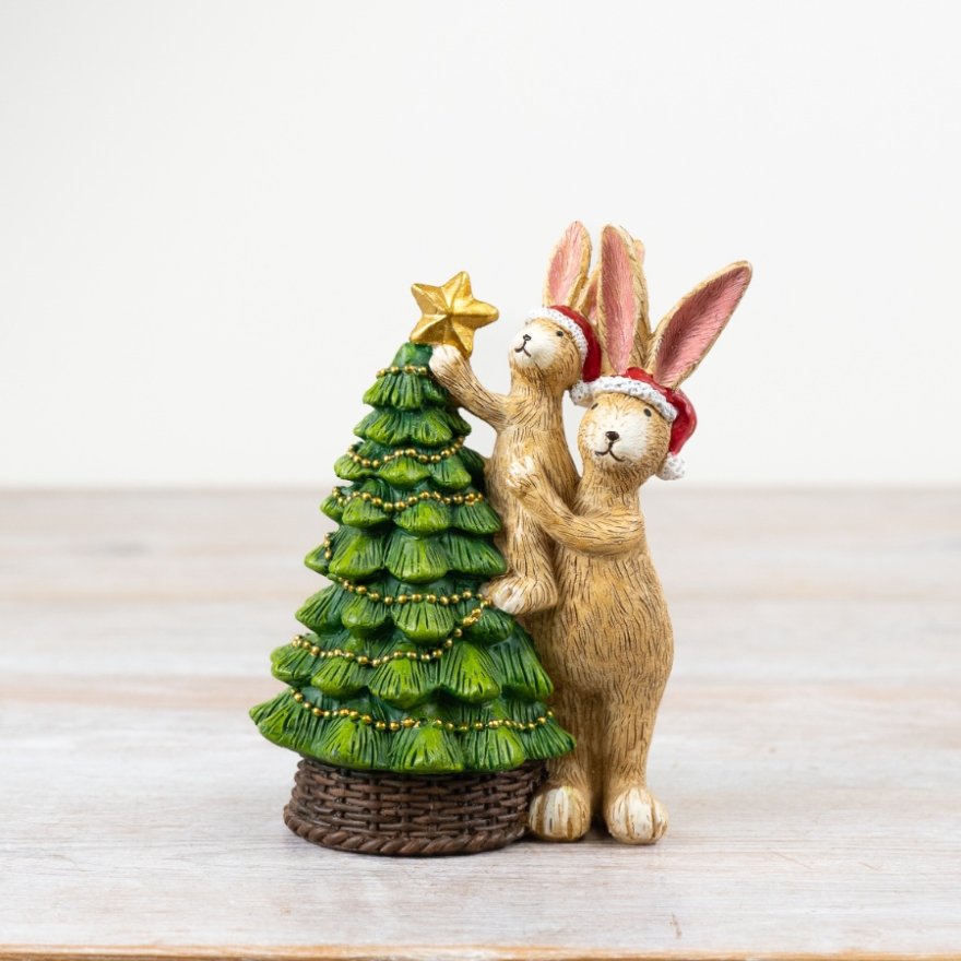 RABBITS DECORATING CHRISTMAS TREE ORNAMENT