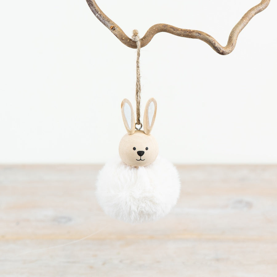 WHITE HANGING FLUFFY BUNNY