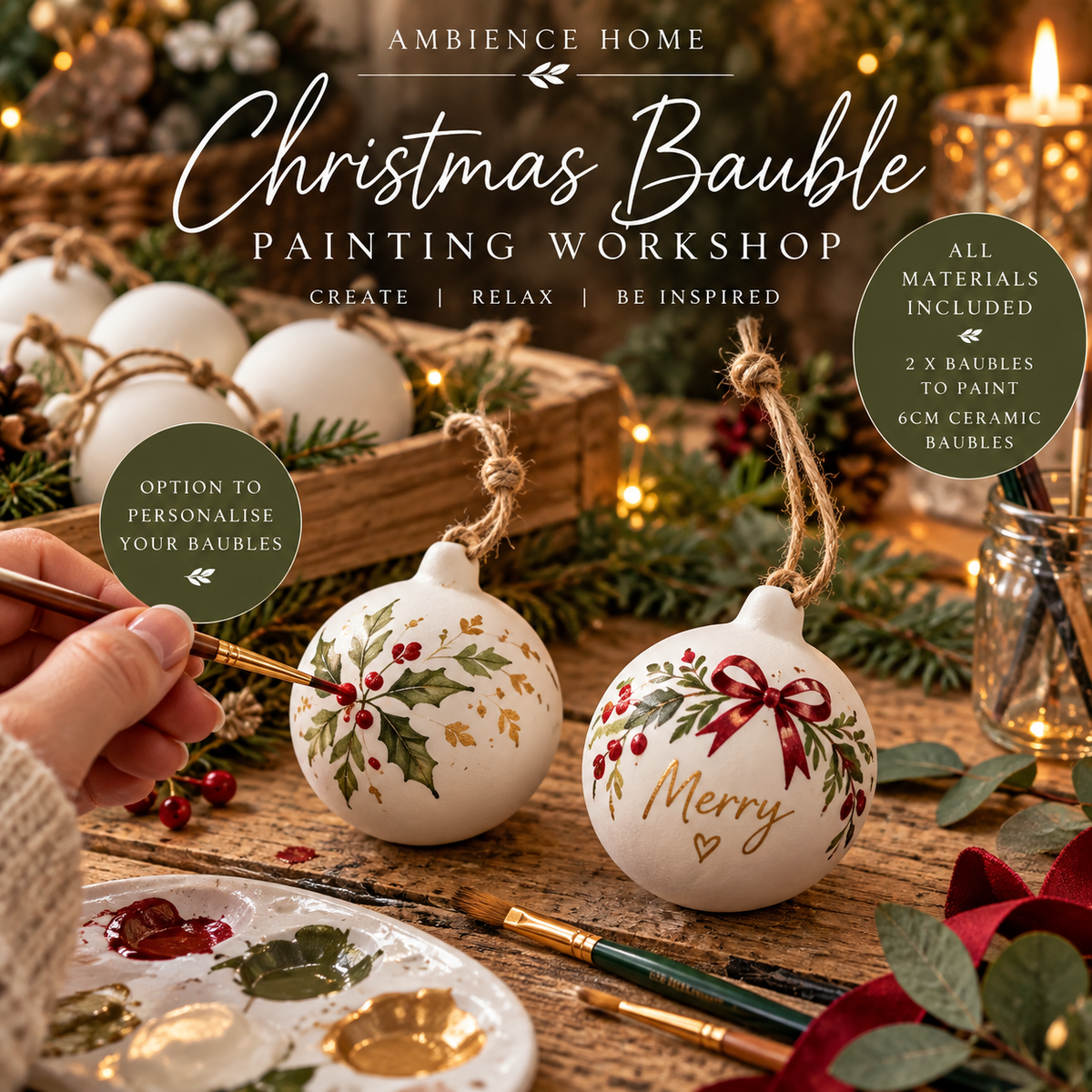 CHRISTMAS BAUBLE PAINTING CLASS - Friday 13th November 7pm-9pm