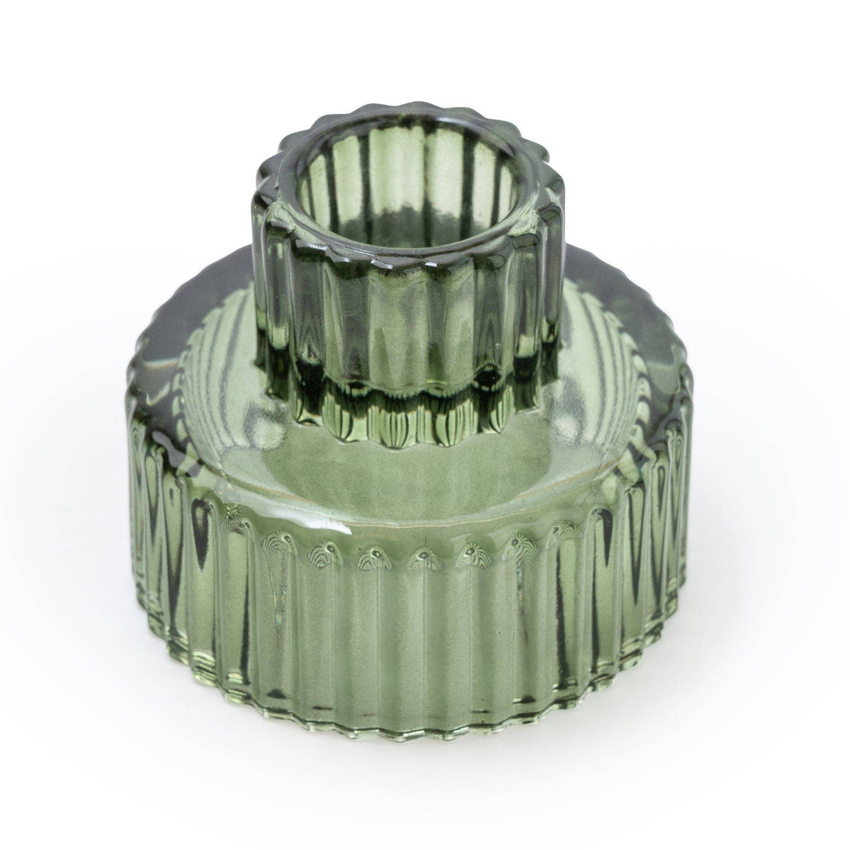 GREEN RIDGED DOUBLE END CANDLEHODLER