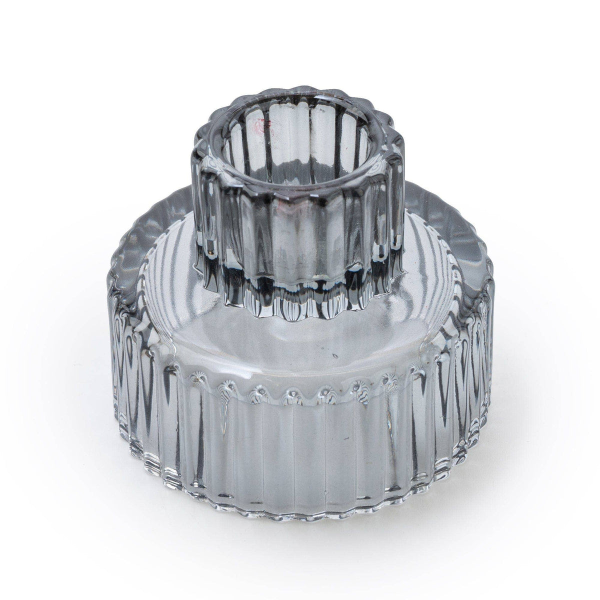 SMOKEY GLASS DOUBLE ENDED CANDLEHOLDER