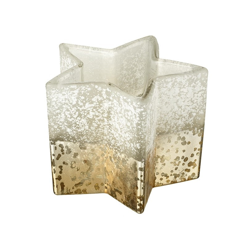 LARGE FROSTED GOLD STAR CANDLE HOLDER