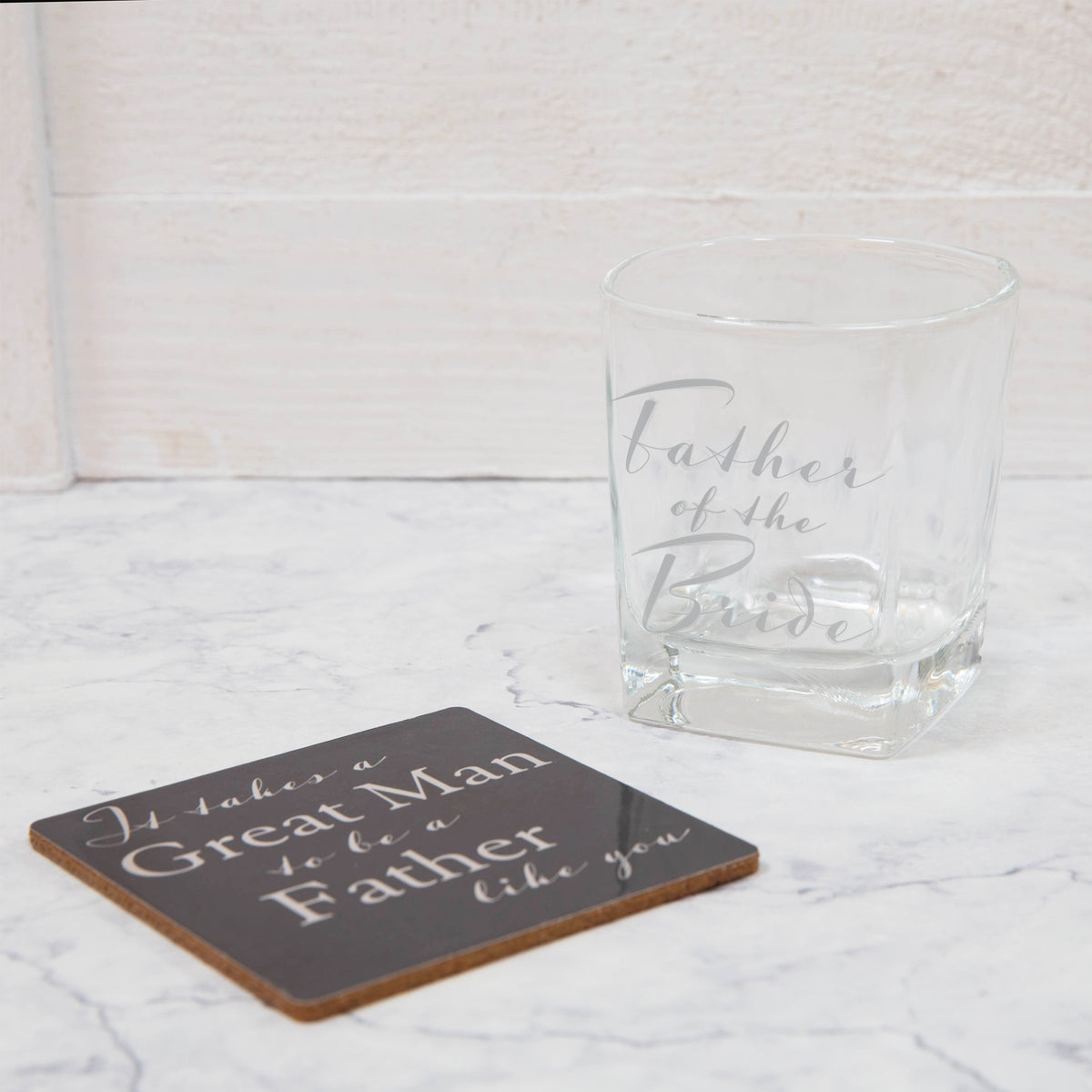 WHISKY GLASS & COASTER SET - FATHER OF THE BRIDE