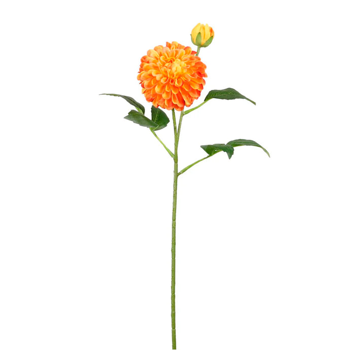 POM POM DAHLIA FAUX FLORAL STEM - ORANGE