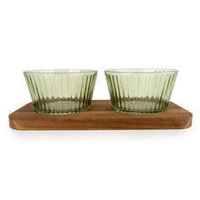 ROUND GLASS DISH SET WITH MANGO WOOD TRAY