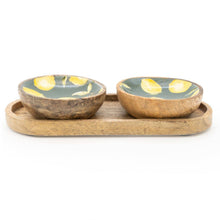 SMALL MANGO WOOD DIPPING BOWLS ON TRAY