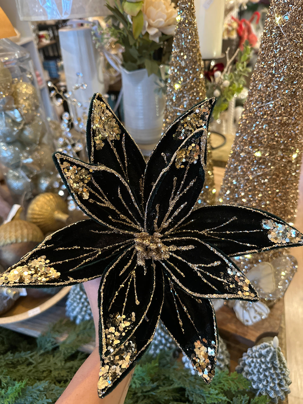 EMERALD VELVET JEWELLED CLIP ON FLOWER