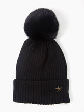 BLACK POM POM HAT WITH STAR