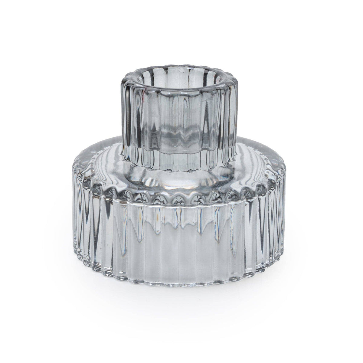 SMOKEY GLASS DOUBLE ENDED CANDLEHOLDER