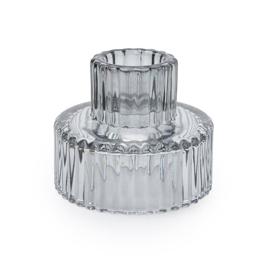 SMOKEY GLASS DOUBLE ENDED CANDLEHOLDER