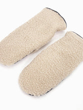 CREAM BORG & FAUX LEATHER MITTENS