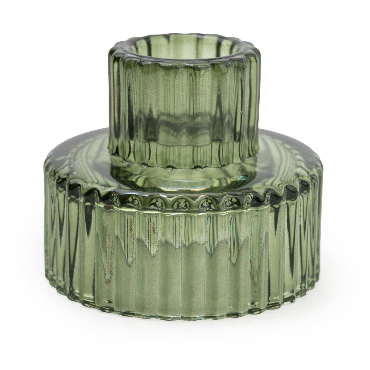 GREEN RIDGED DOUBLE END CANDLEHODLER