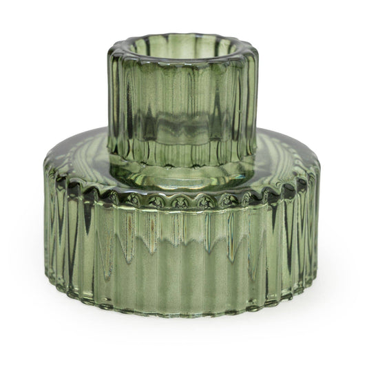 GREEN RIDGED DOUBLE END CANDLEHODLER