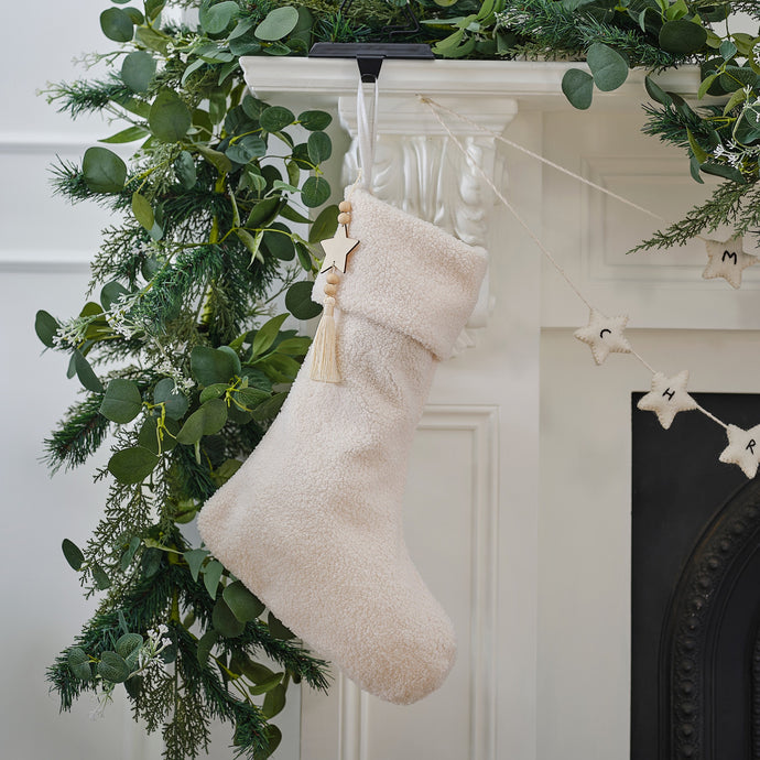 OFF WHITE BOUCLE CHRISTMAS STOCKING