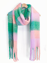 PINK AND GREEN BLOCK SCARF