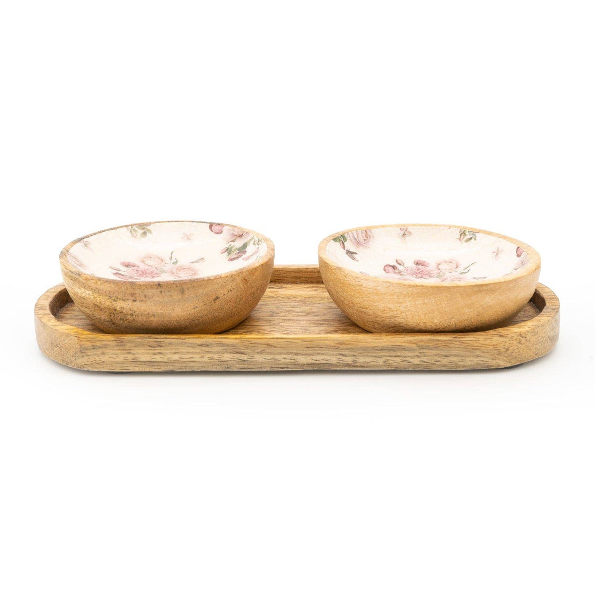 VINTAGE ROSE MANGO WOOD DIPPING BOWL SET