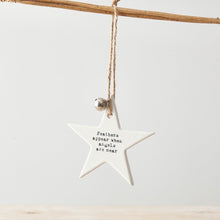 HANGING CERAMIC STAR- FEATHERS APPEAR WHEN ANGELS ARE NEAR