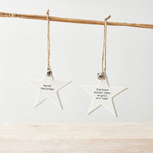 HANGING CERAMIC STAR- FEATHERS APPEAR WHEN ANGELS ARE NEAR