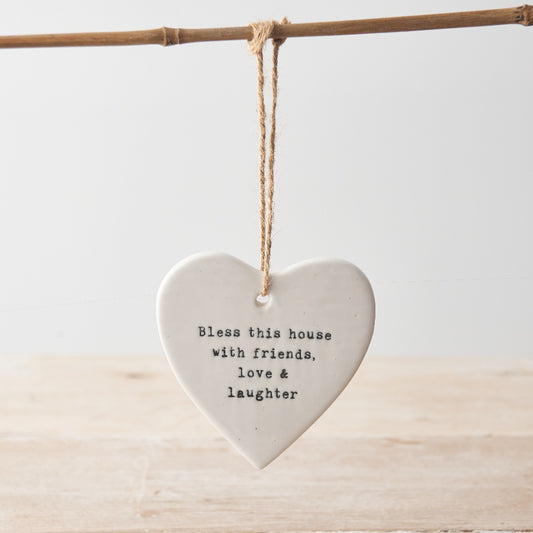 BLESS THIS HOUSE PORCELAIN HANGING HEART