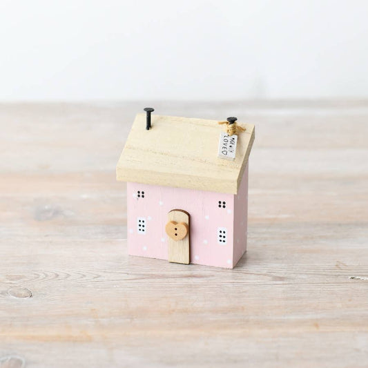 Pink Wooden House Deco, 8cm