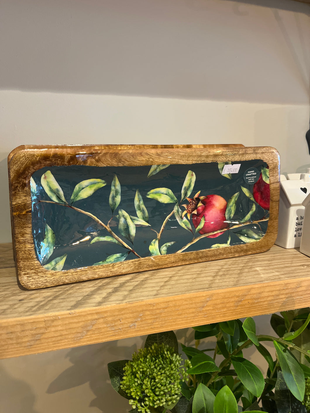 POMEGRANATE GREEN ENAMELLED MANGO WOOD TRAY
