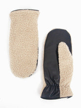 CREAM BORG & FAUX LEATHER MITTENS