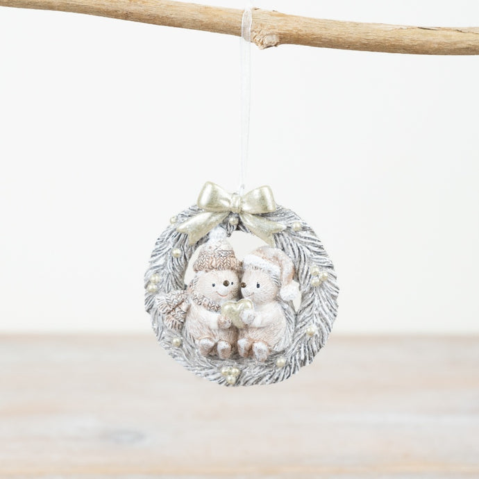 HEDGEHOGS IN A WREATH DECORATION