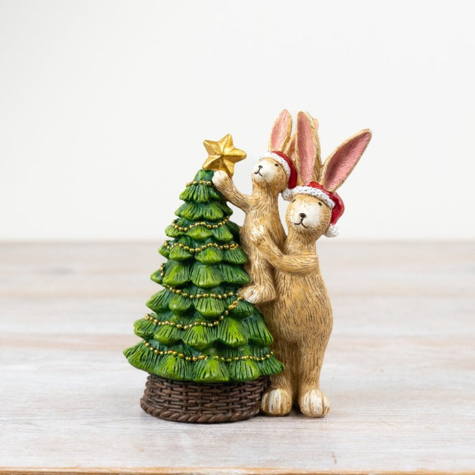 RABBITS DECORATING CHRISTMAS TREE ORNAMENT
