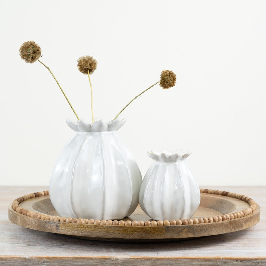 WHITE CERAMIC POPPY BUD VASE