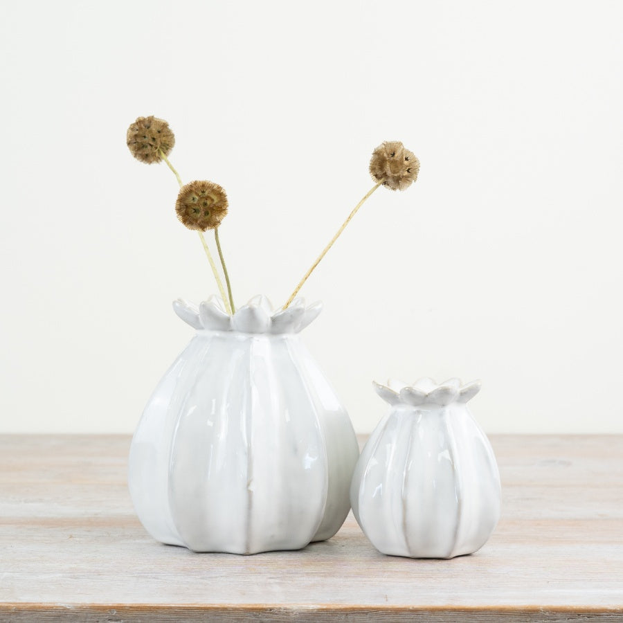 WHITE CERAMIC POPPY BUD VASE