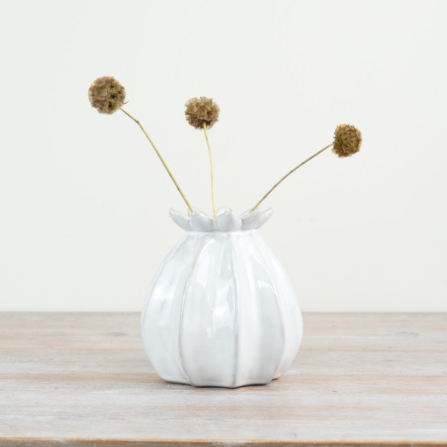 WHITE CERAMIC POPPY BUD VASE