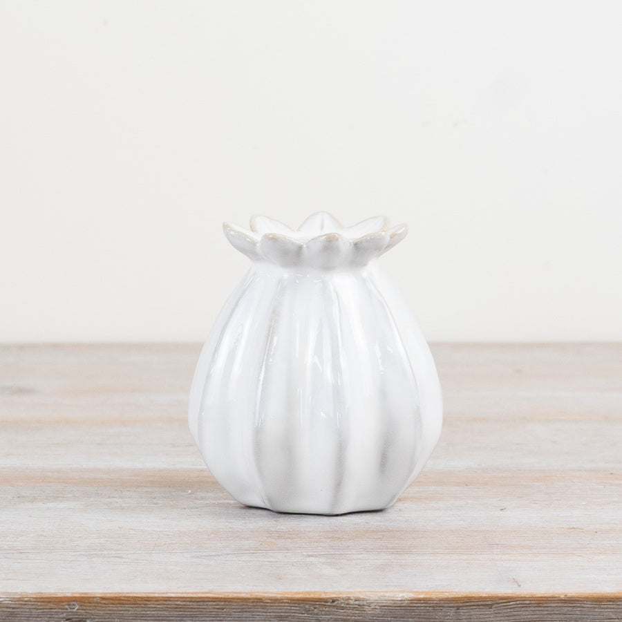 WHITE CERAMIC POPPY BUD VASE - SMALL