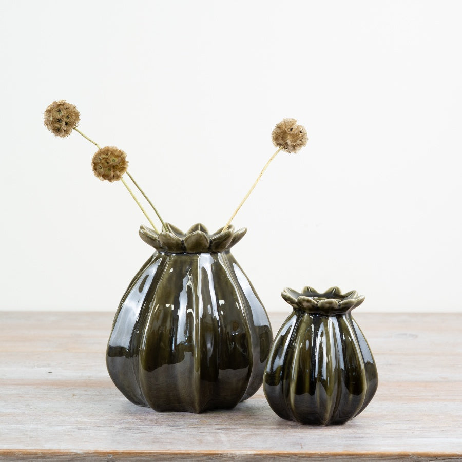 GREEN CERAMIC POPPY VASE SMALL