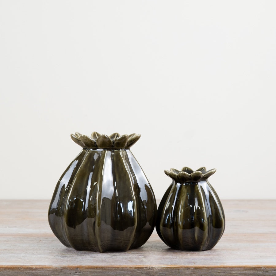 GREEN CERAMIC POPPY VASE SMALL