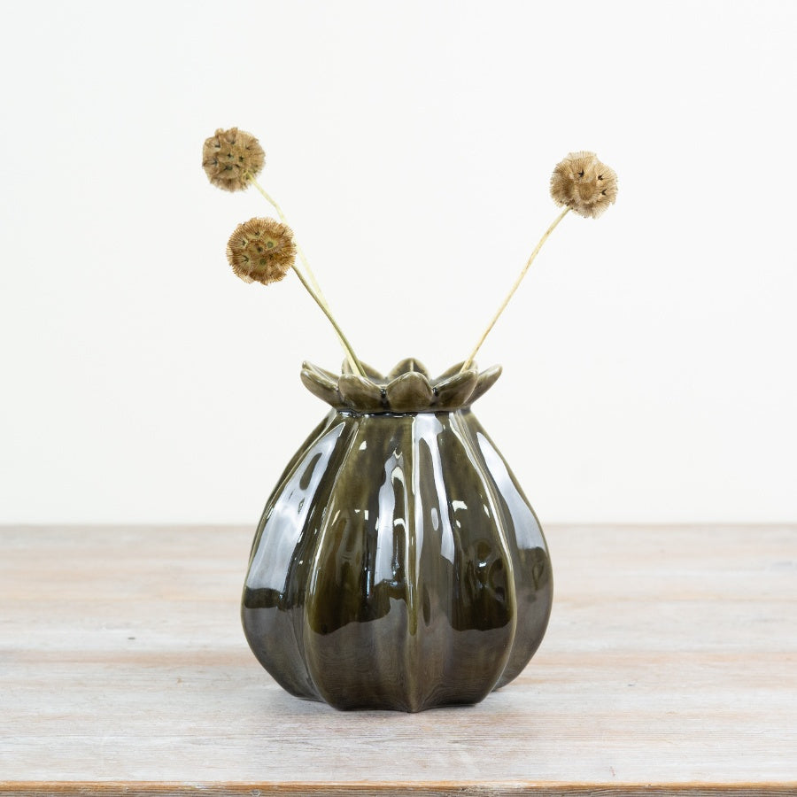 GREEN CERAMIC POPPY VASE SMALL