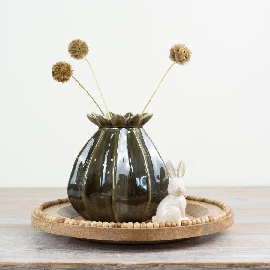 GREEN CERAMIC POPPY VASE SMALL