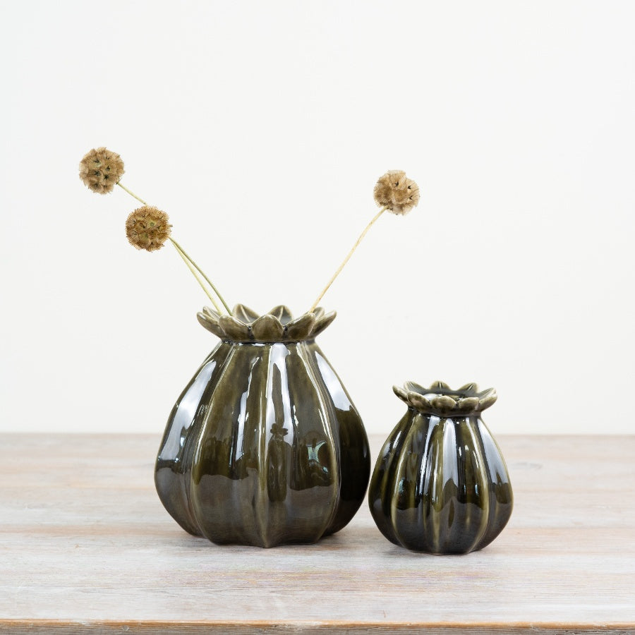 GREEN CERAMIC POPPY VASE SMALL