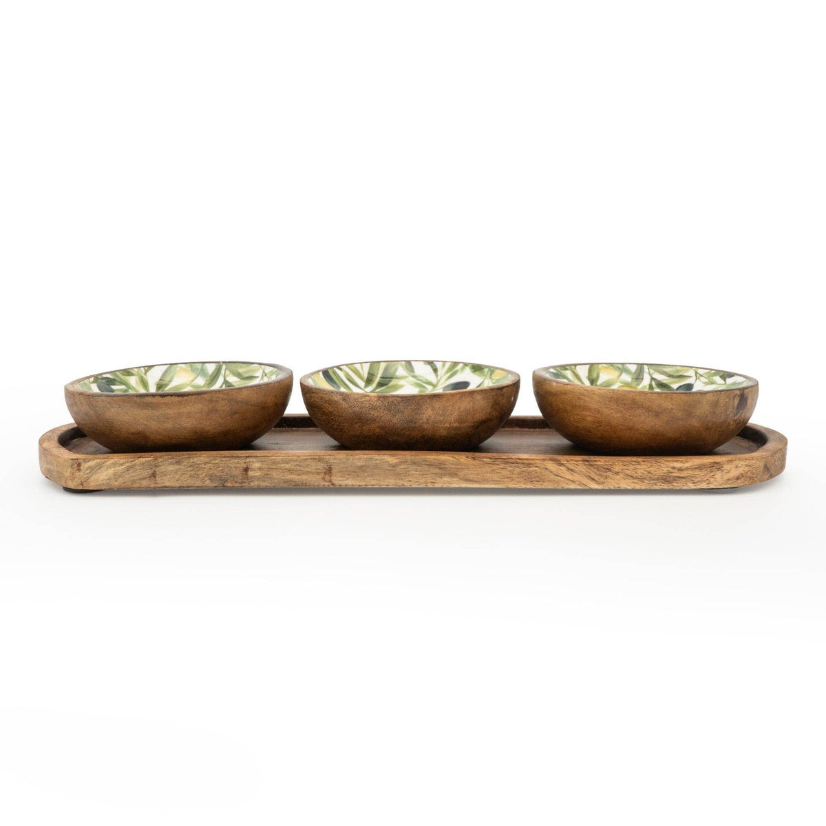 OLIVE ENAMELLED MANGO WOOD DIPPING BOWLS