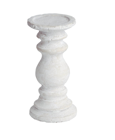 SMALL AGED WHITE STONE CANDLE HOLDER