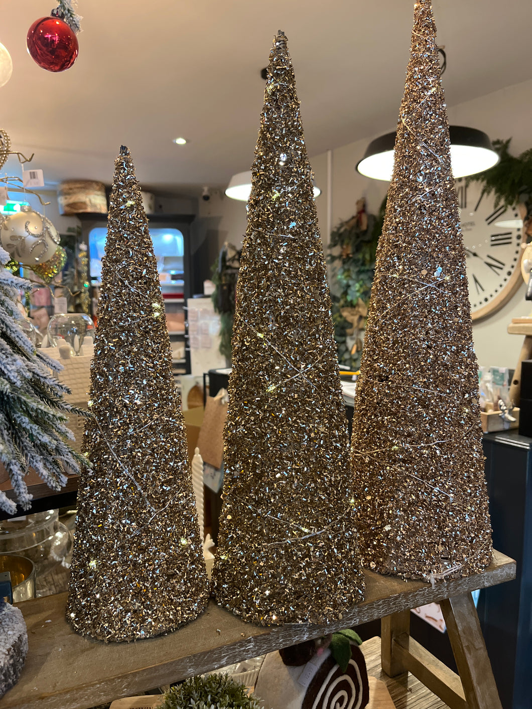 SET OF THREE LIGHT UP GLITTER TREES