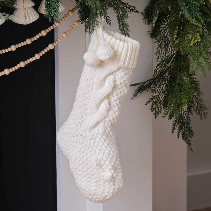 CREAM KNITTED CHRISTMAS STOCKING