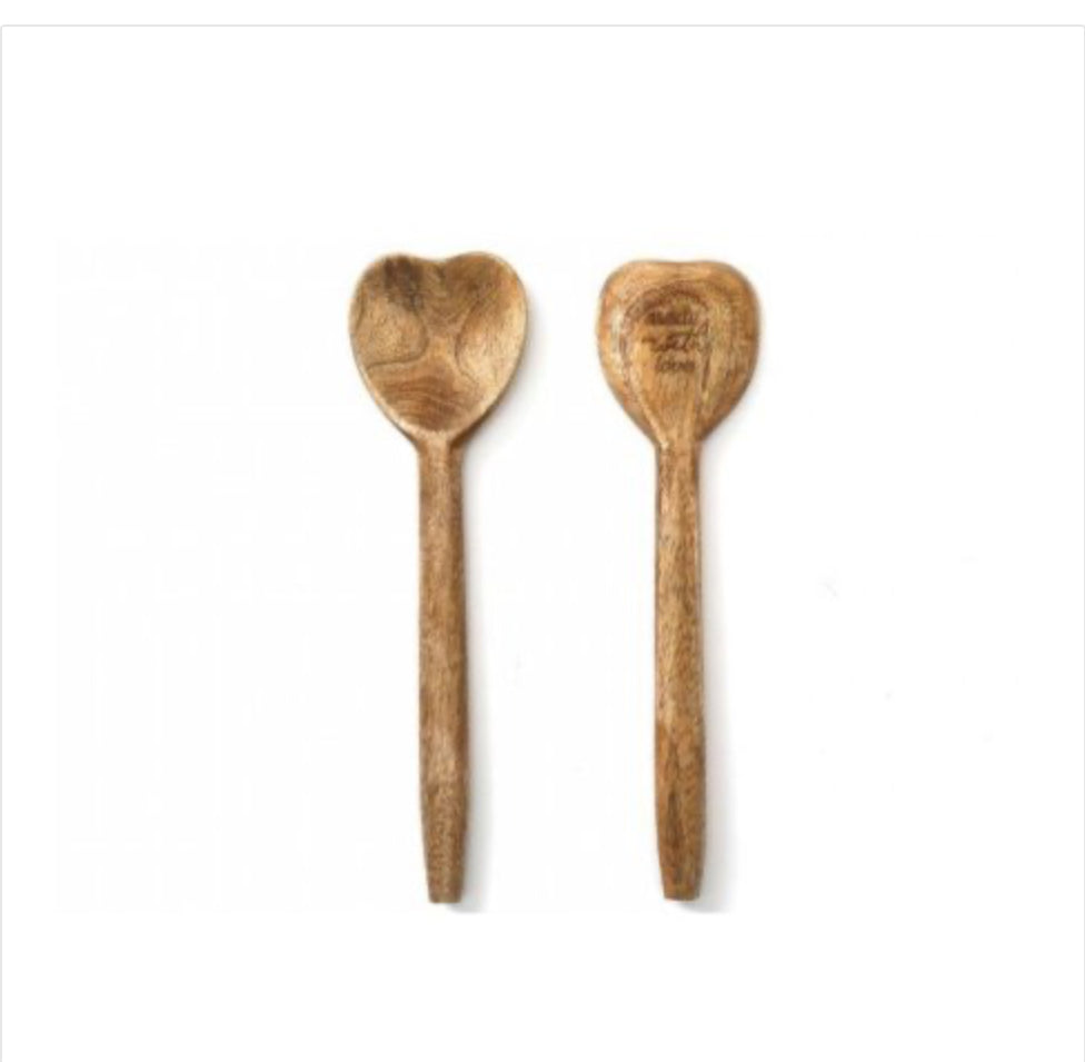 SET OF TWO WOODEN HEART SERVING SPOONS