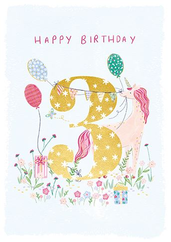 UNICORN 3RD BIRTHDAY CARD