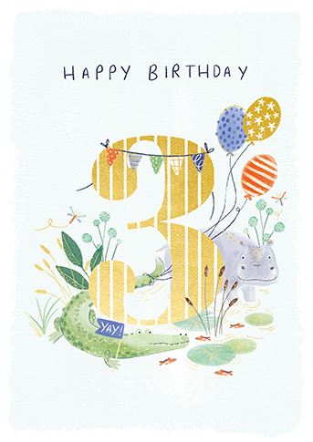 HIPPO 3RD BIRTHDAY CARD