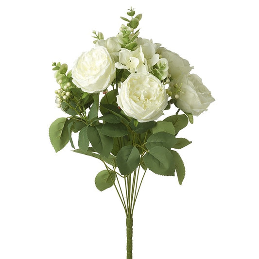 WHITE PEONY ROSE & FOLIAGE  BUNCH
