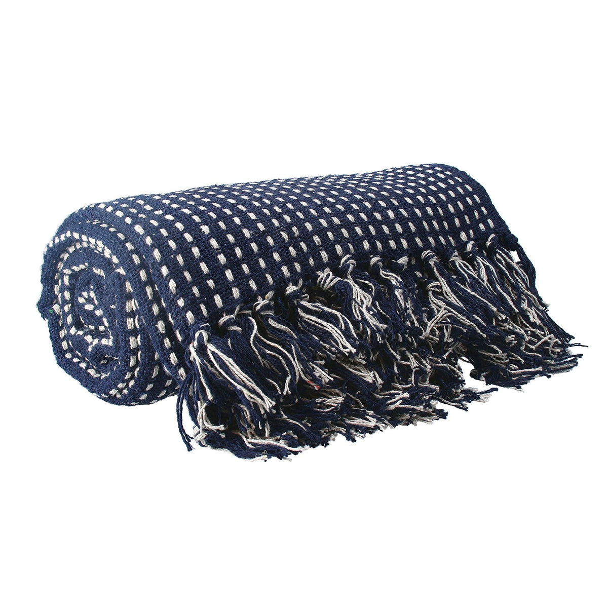 THROW NAVY LINEN STITCH