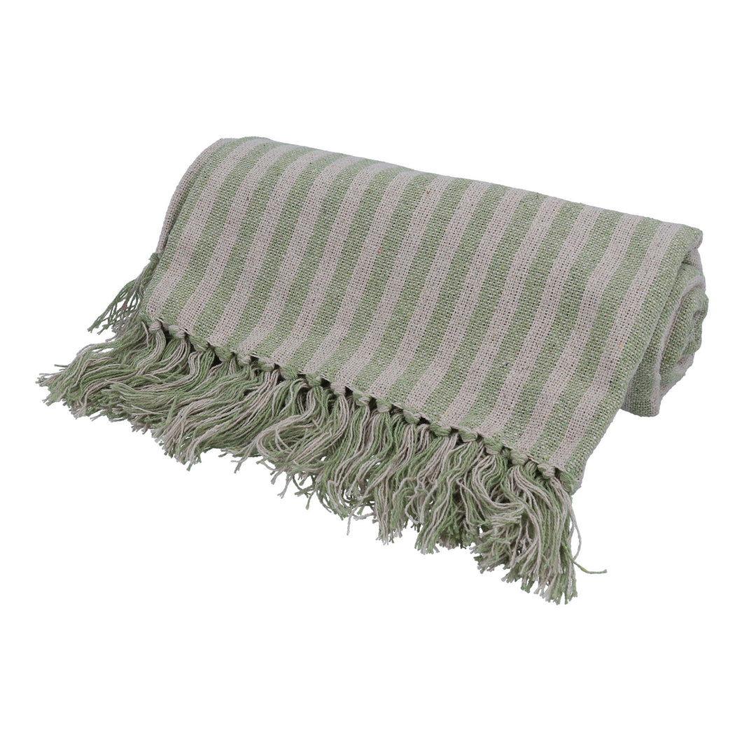 THROW GREEN AND LINEN STRIPE